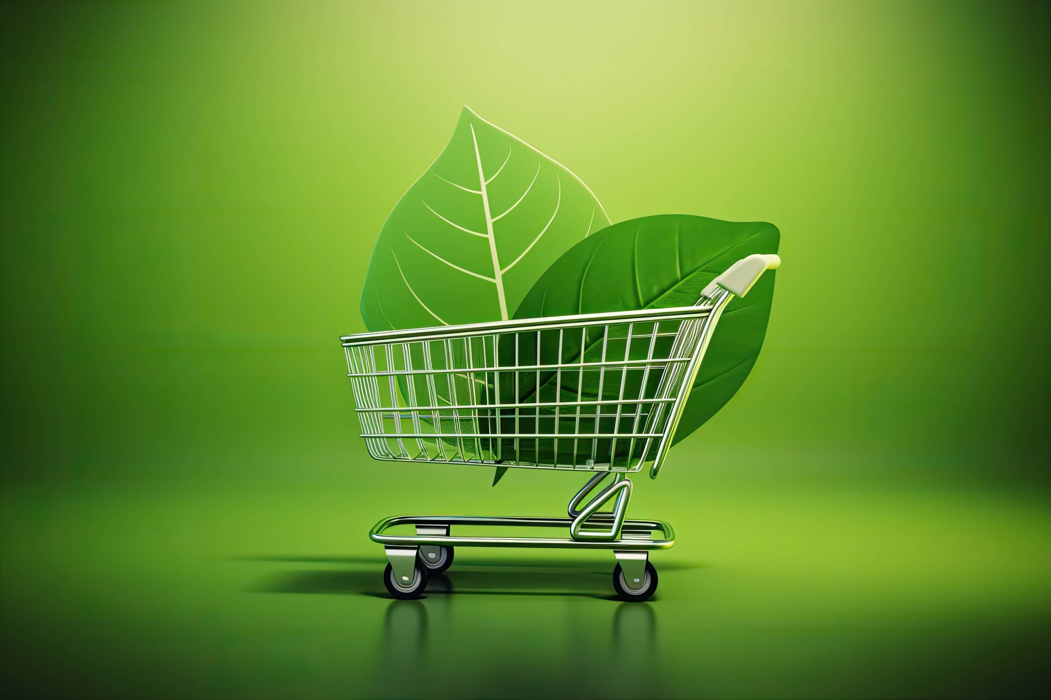 Two green leaves in a shopping trolley