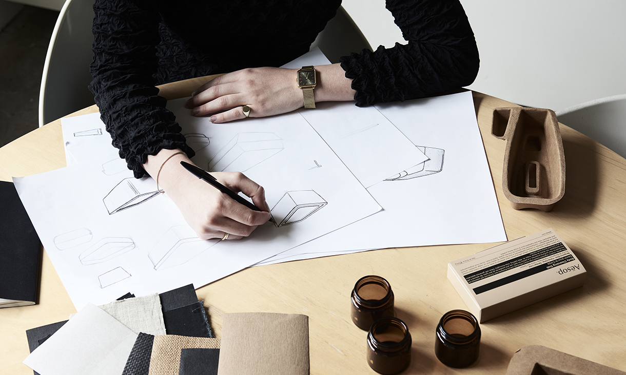 Beatrice Zly sketching a new design for Aesop.