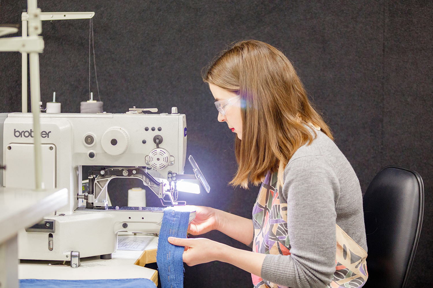 Julia sewing in RMIT Fashion and Textiles facilities