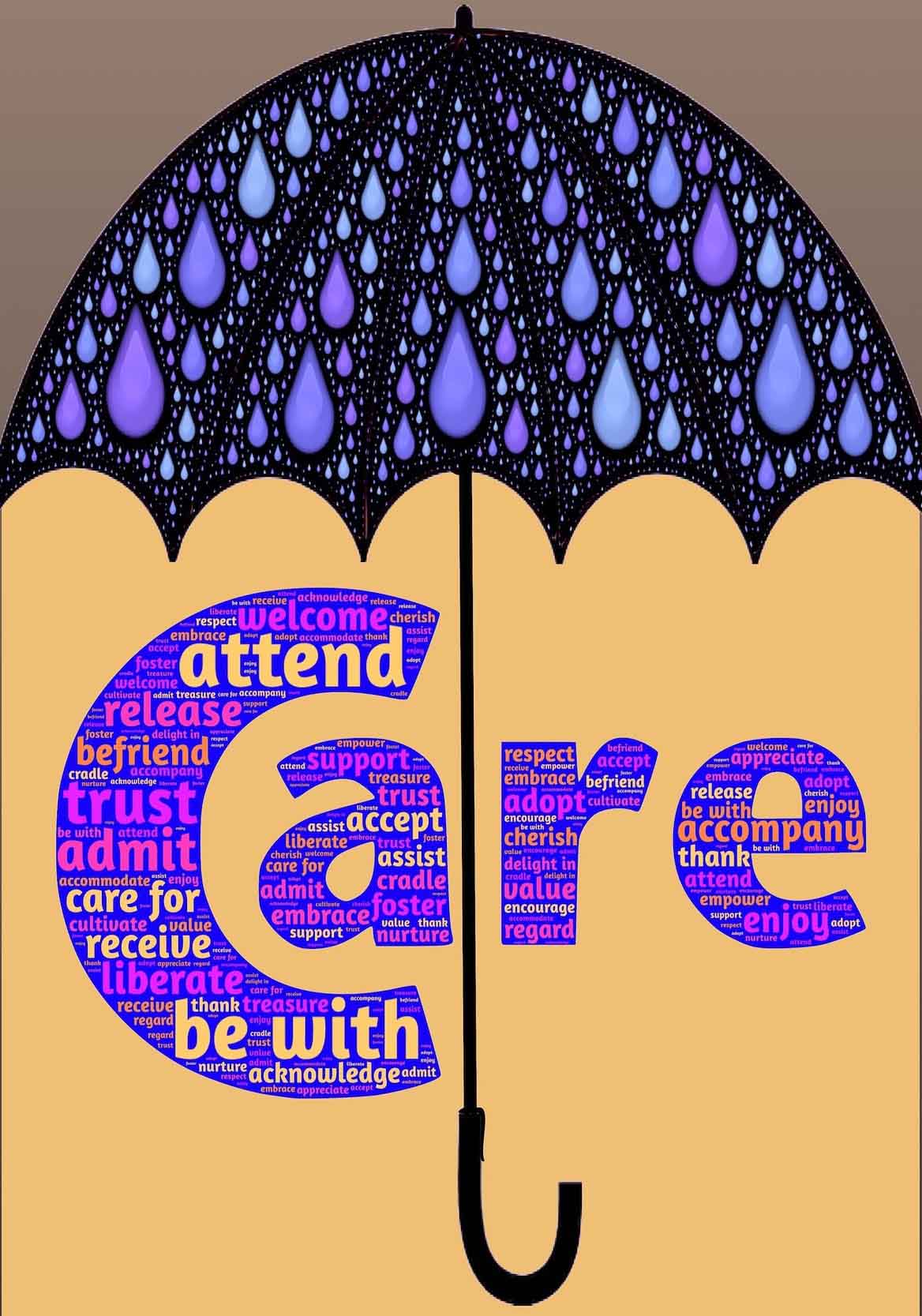 Illustration of umbrella over the word 'Care'