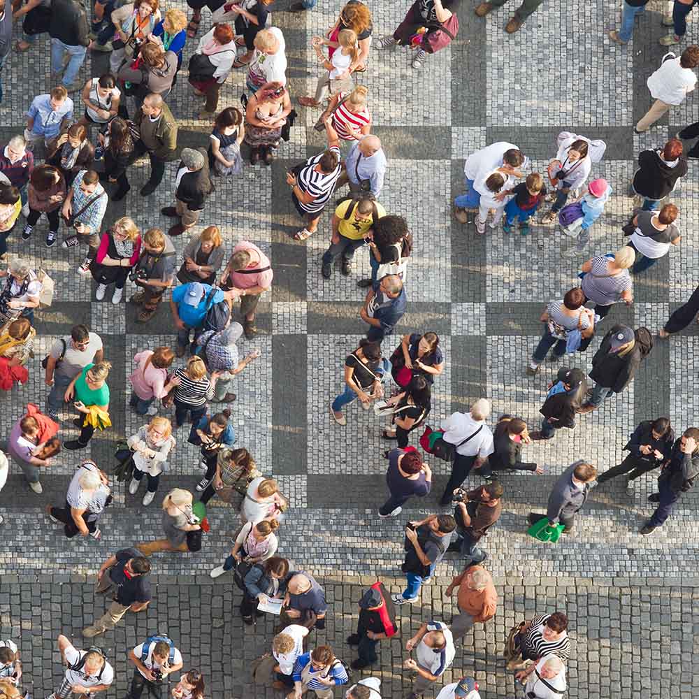 Aerial view of Tourists at Prague Old Town Square