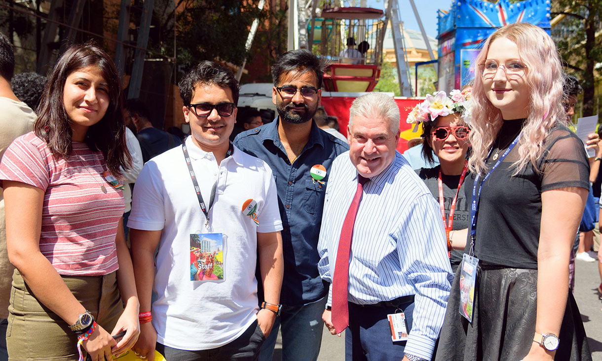 Group of students with RMIT Vice Chancellor, Martin Bean