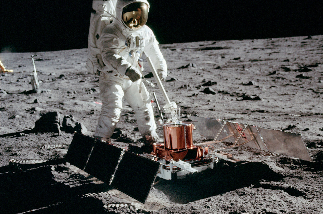 Buzz Aldrin with the seismic experiment during the Apollo 11 mission in 1969. Credit: NASA.