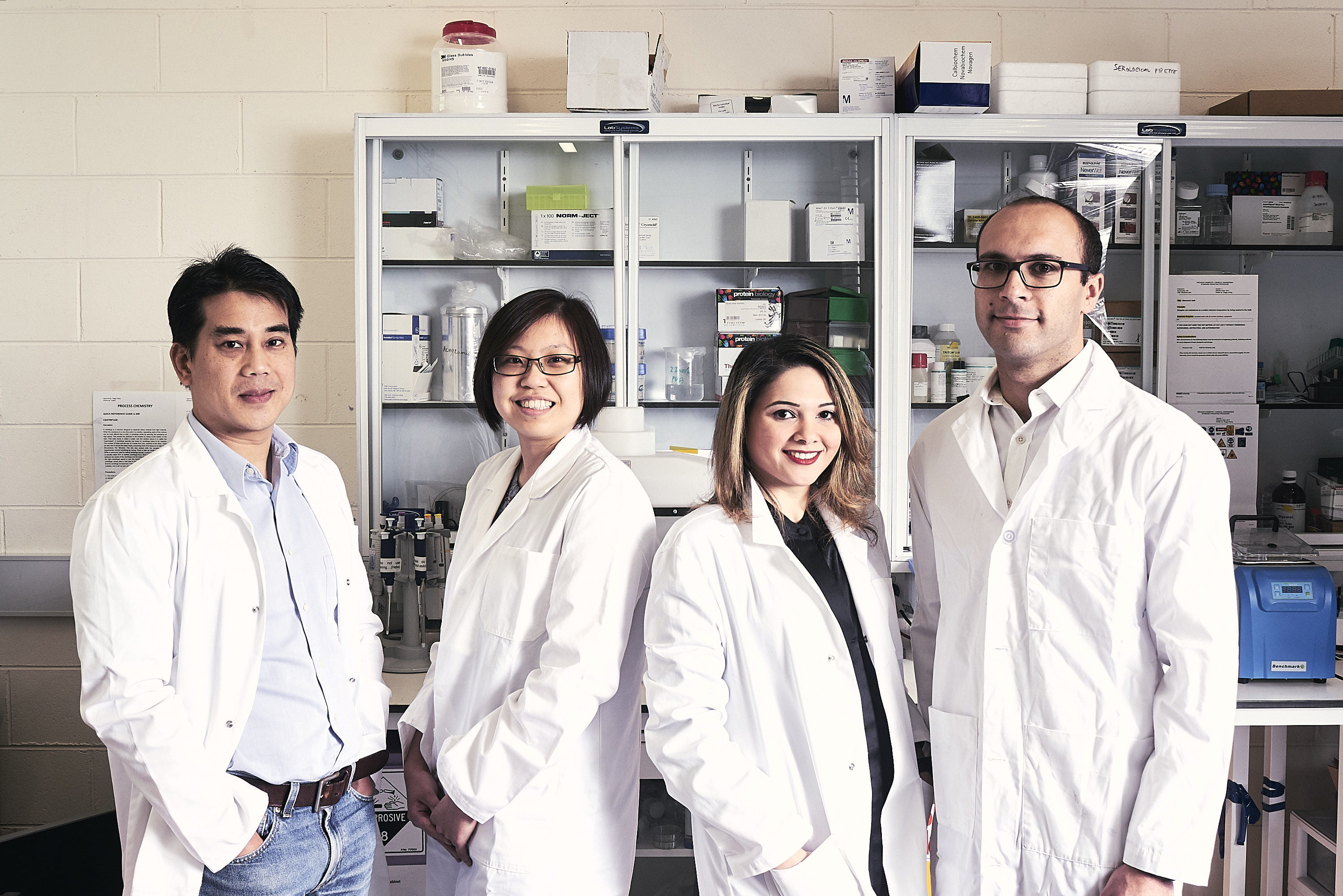 The team behind the research: Distinguished Professor Leslie Yeo, Lillian Lee, Dr Heba Ahmed, Dr Amgad Rezk.                    