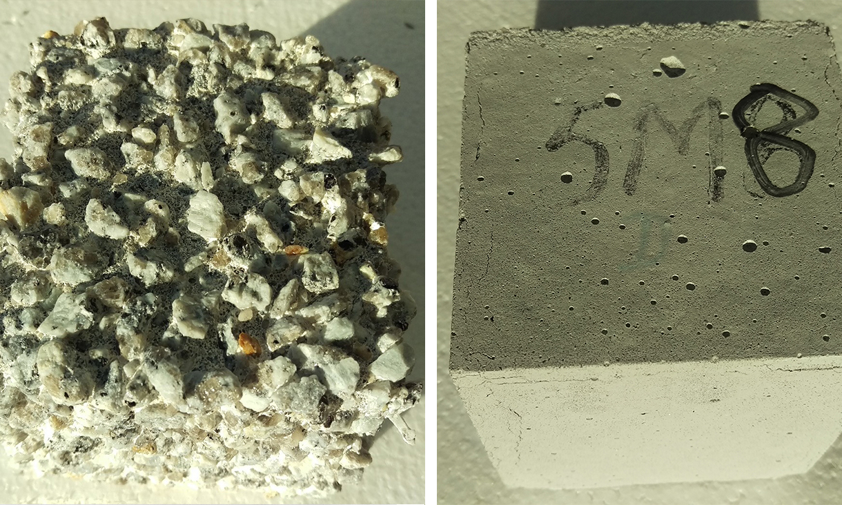 Highly corroded ordinary Portland cement concrete compared to zero cement concrete.