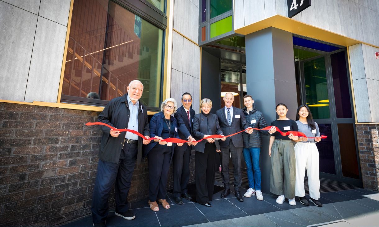 ribbon opening for prayer and wellbeing facility featuring RMIT vice-chancellor and various RMIT staff and students