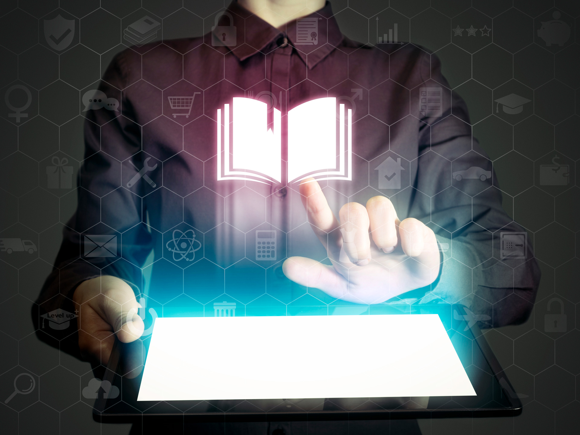 Image of person using screen which is glowing