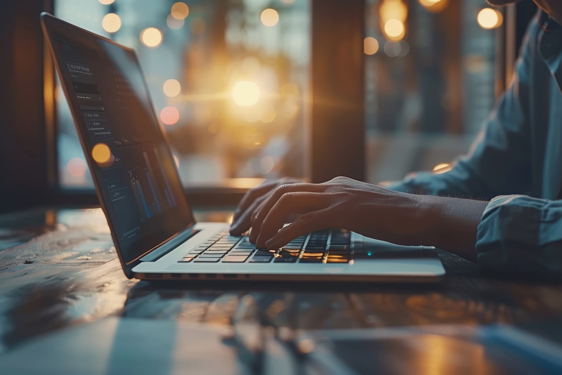 business man hand working on laptop computer financial with graphic graph chart diagram