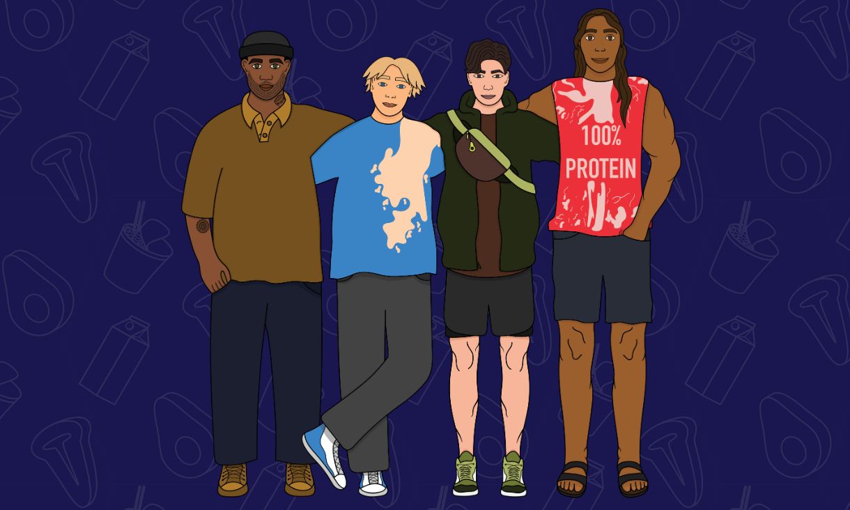 Soy Boy comic characters: Soy Boy, T-Bone, Pot Noodle and Avo