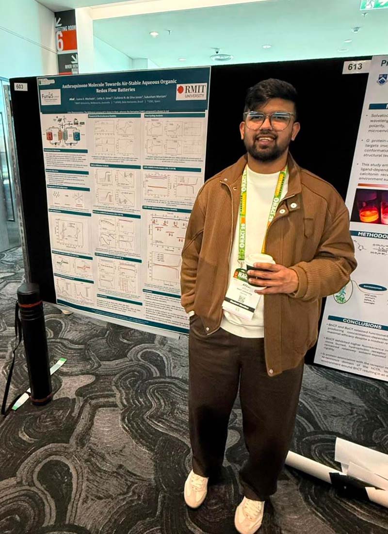 Afzal represented the FunOS Group at the RACI National Congress 2026. He presented his latest research through poster presentations, showcasing our group's interdisciplinary research in energy storage materials.