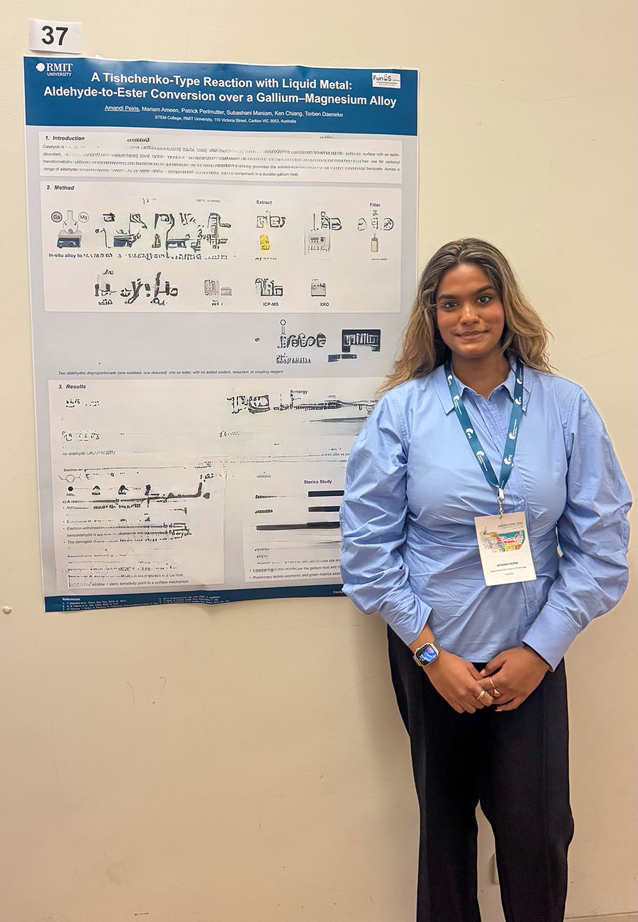 Amandi represented RMIT at the Green IUPAC Conference 2026 in Lisbon, Portugal, supported by a conference travel grant. She presented her latest research through a poster presentation, highlighting the group’s work on more sustainable chemical synthesis.