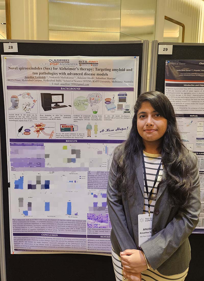 Anushka presented her research as posters at two international conferences: AAIC Advancements: APOE & Lipid Biology (Miami, USA, March 2025) and the Tau Global Conference (London, UK, April 2025), receiving competitive conference fellowships from the organisers for both events.