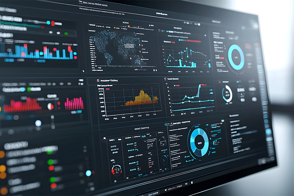 Computer screen with financial planning portfolio visualisations
