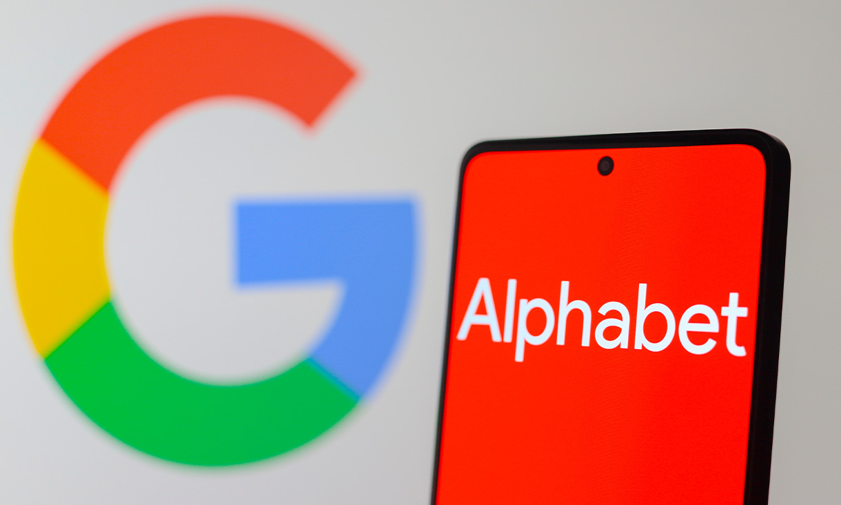 Google's Alphabet logo displayed on a screen