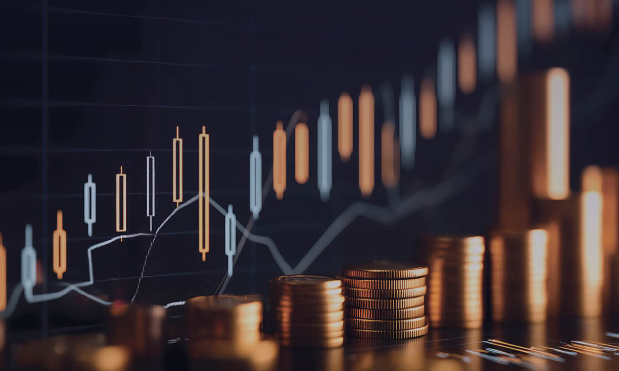 Coins stacks with graphs superimposed behind