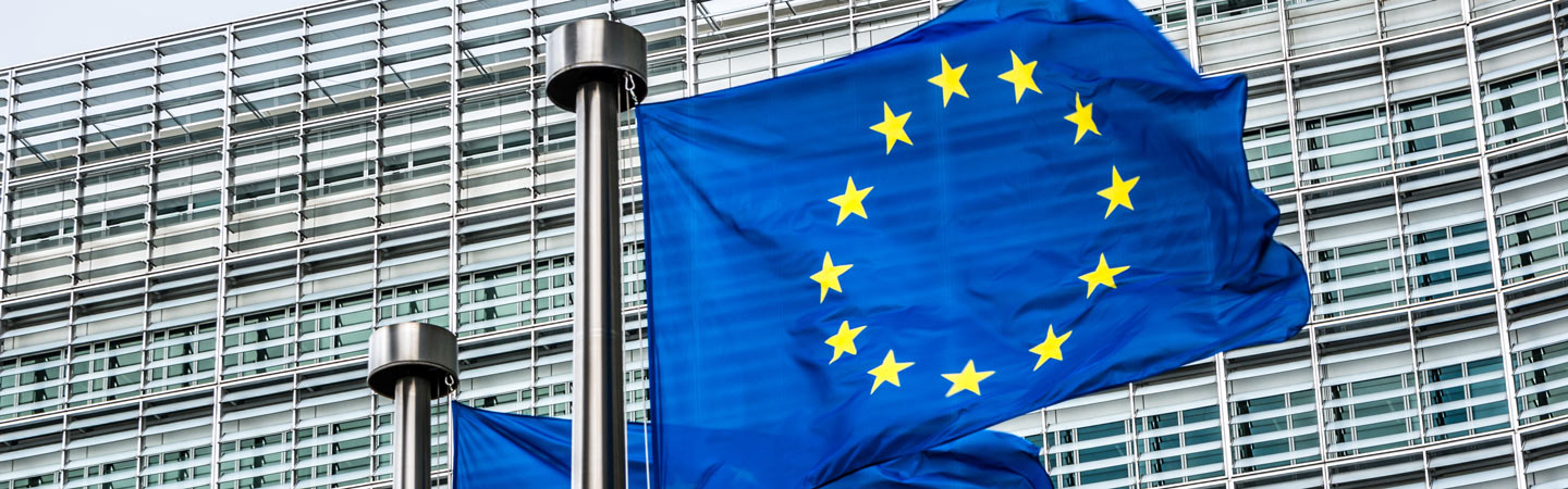 European Union Flags waving in the wind