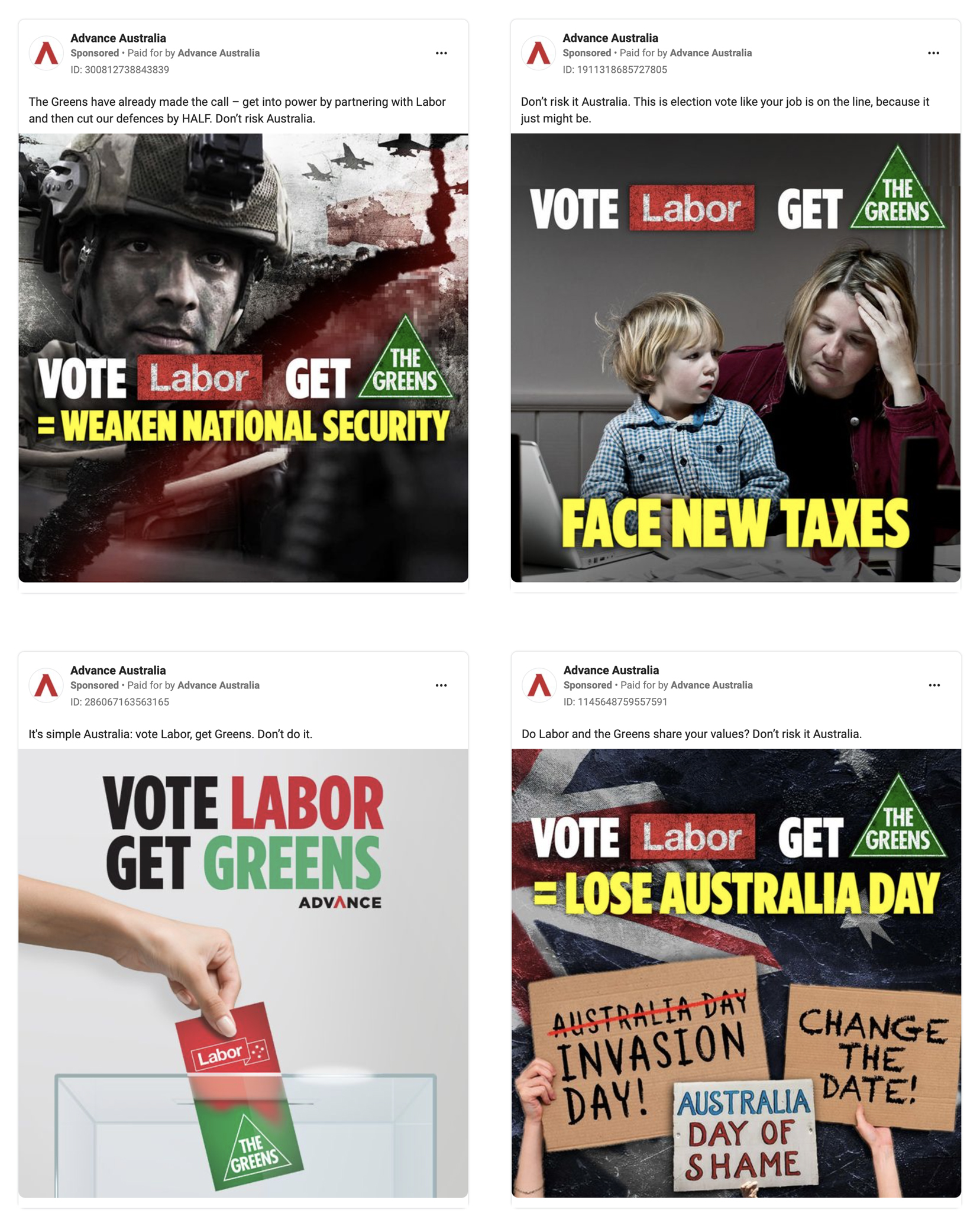 A grid of Facebook ads.