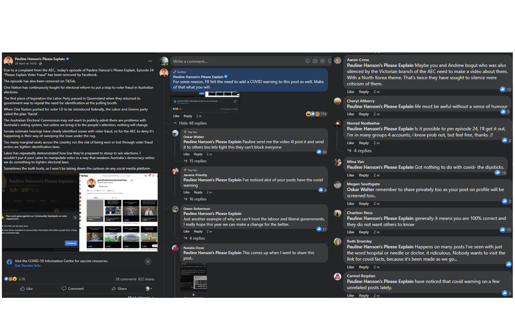 Screenshot of the Facebook post and comments.