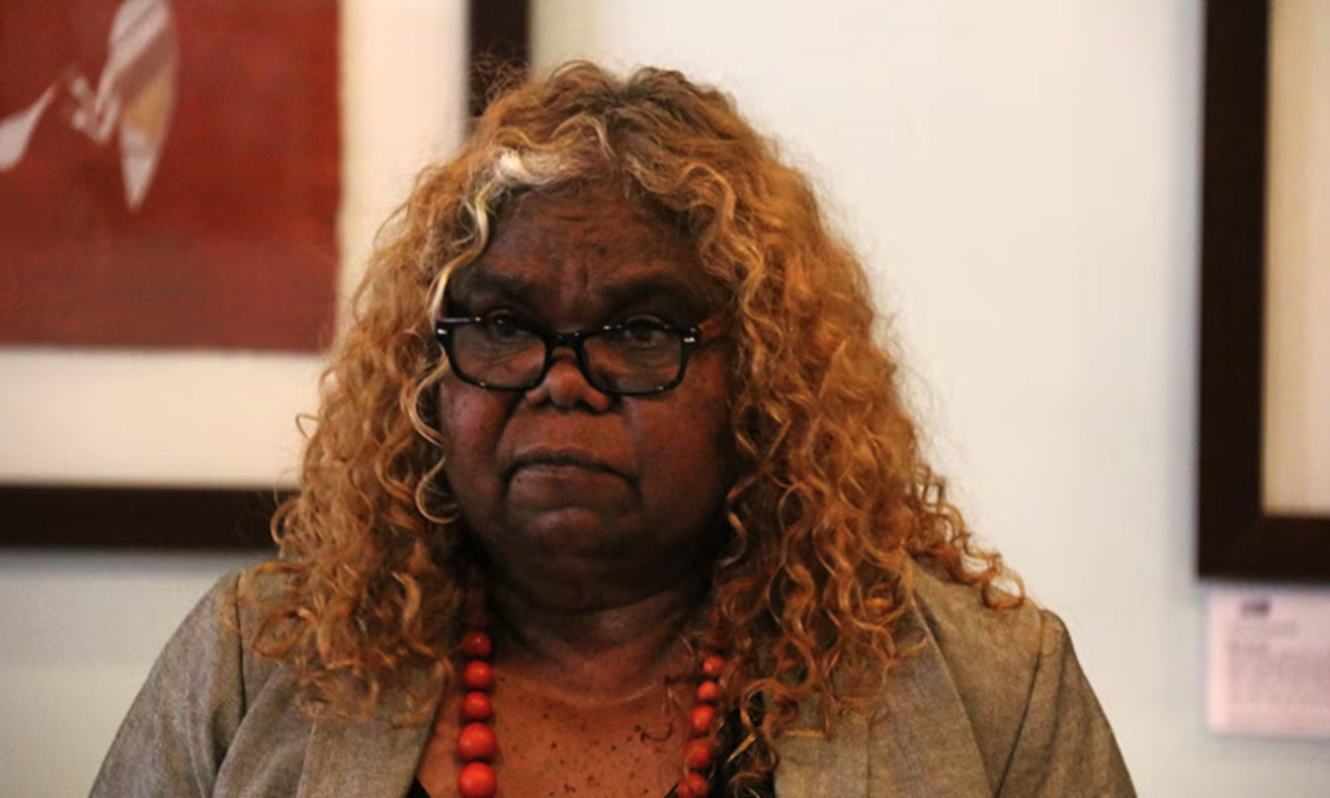 Headshot of Bess Price former politician in NT government wearing beige jacket and red bead necklace