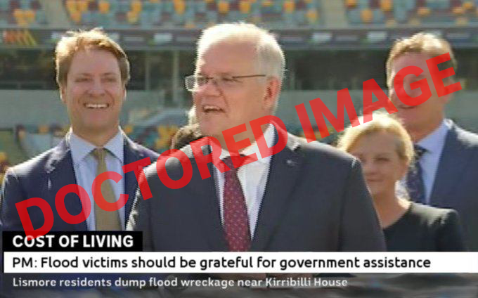 Fake white caption overlaid on image of Prime Minister Scott Morrison