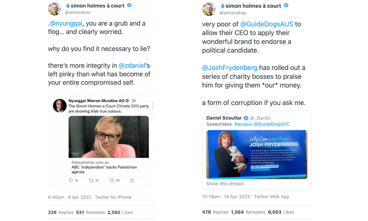 Screenshot of Twitter posts by Simon Holmes a Court.