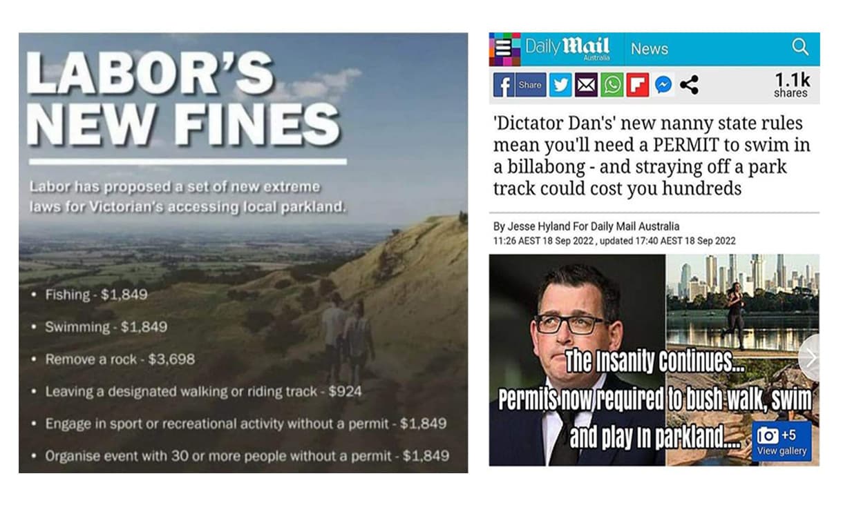 examples of online posts about park regulations in Victoria