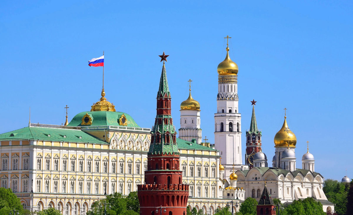 A Russian flag flying atop the Kremlin