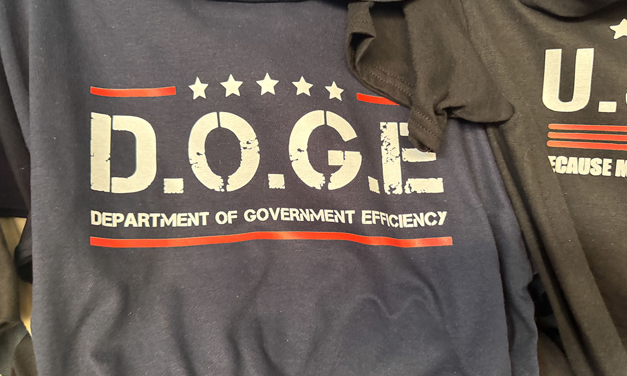 An army-style t-shirt featuring text that says Department of Government Efficiency
