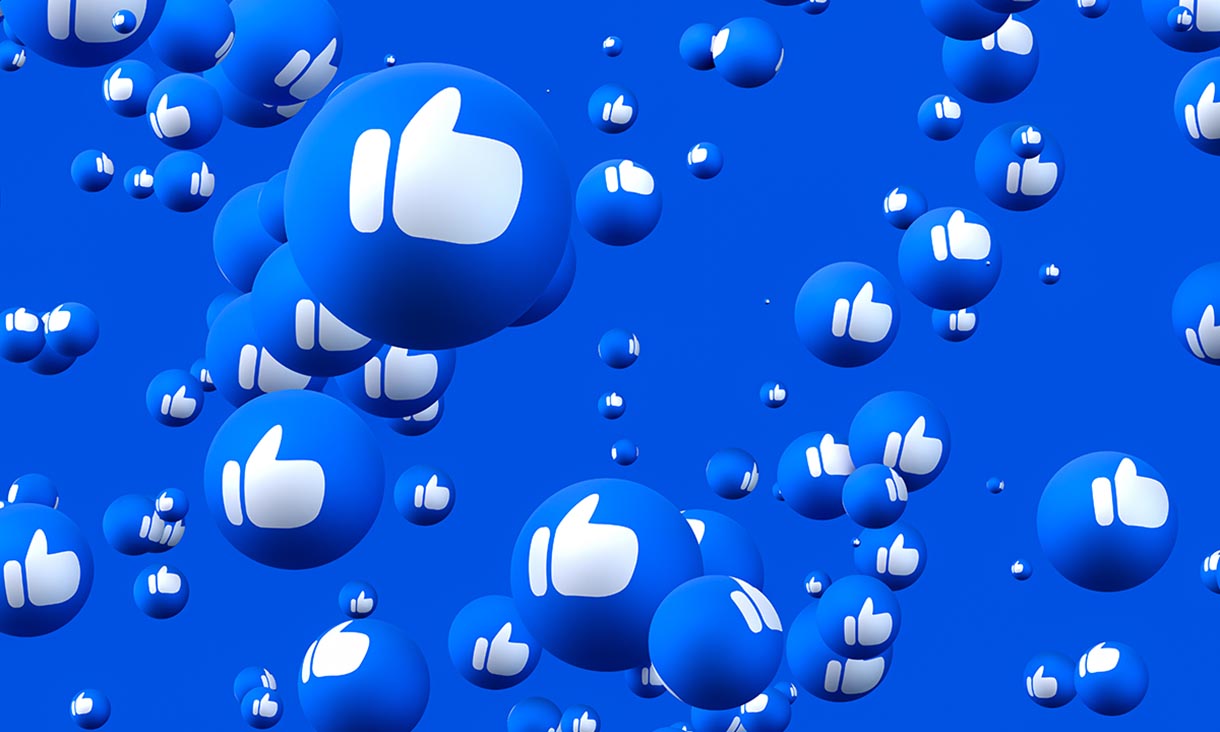 Lots of Facebook "like" emojis floating in bubbles