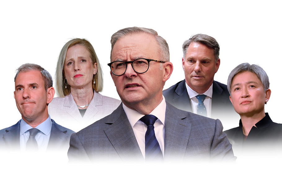 Headshots of several Labor frontbenchers with Prime Minister Anthony Albanese front and centre