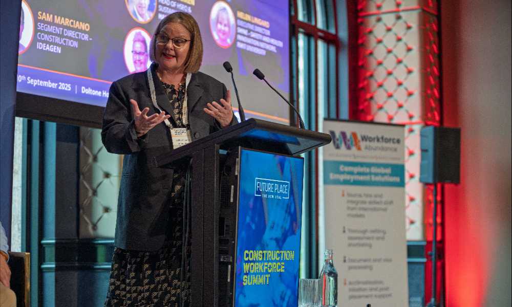 Person delivering speech at lecturn