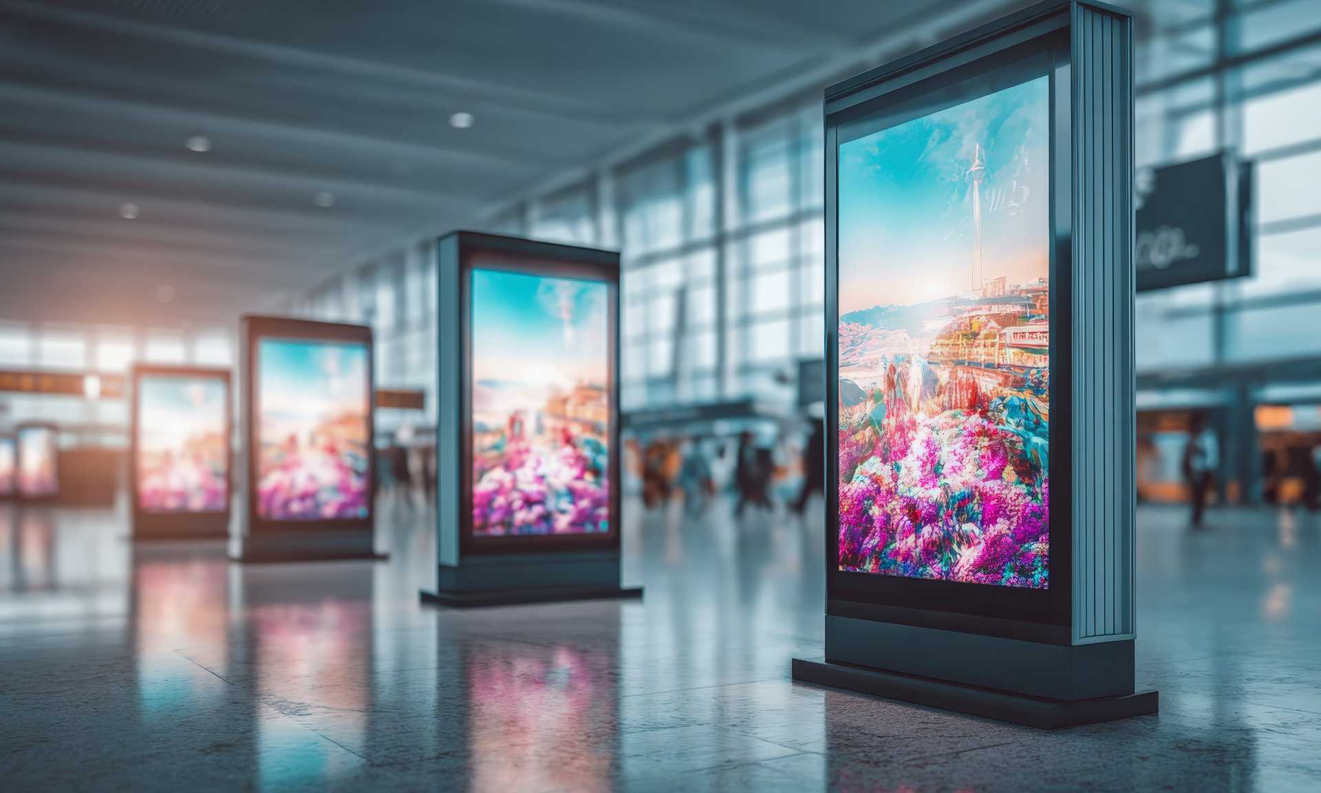 Digital screens in an airport
