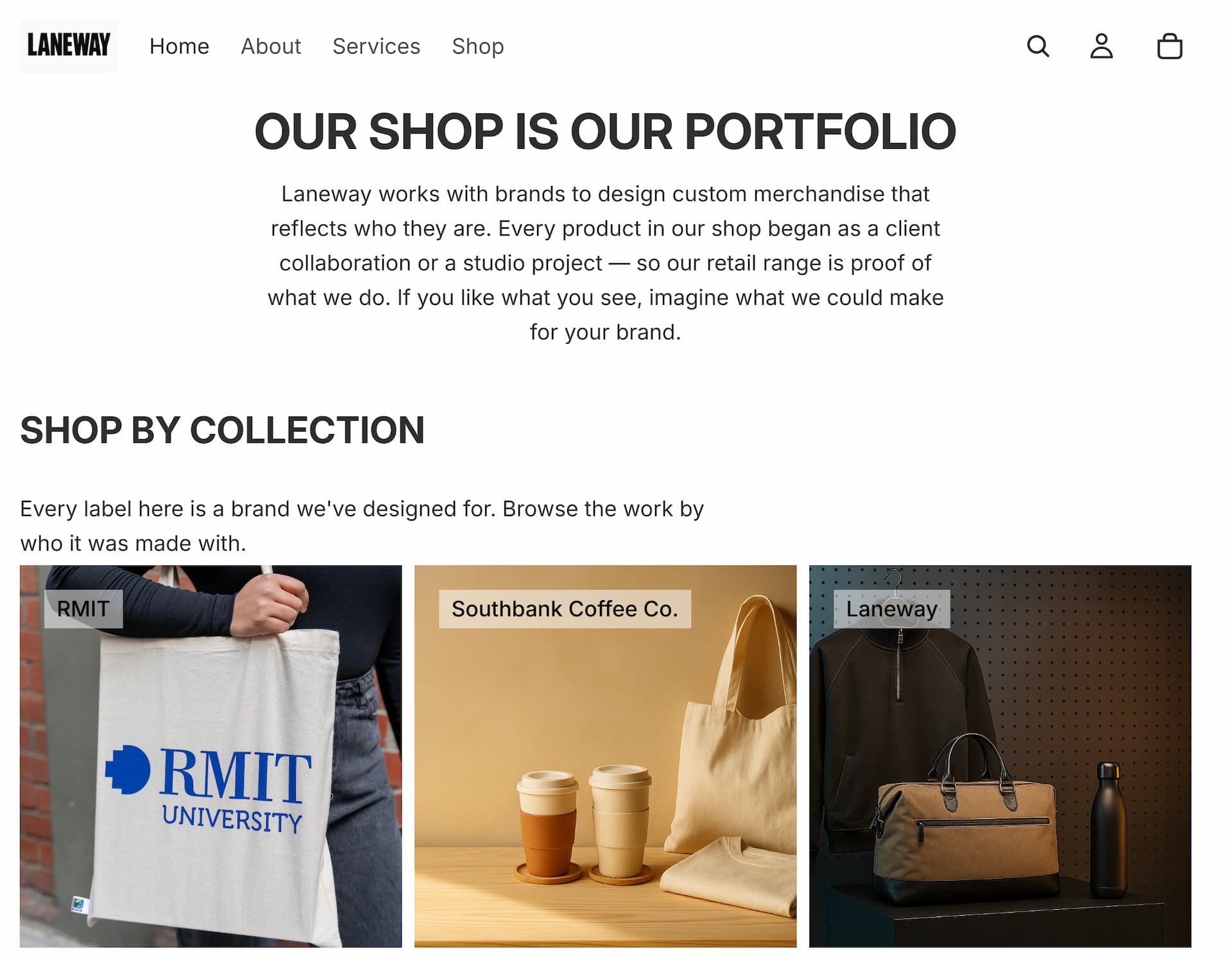 Screenshot of Laneway ecommerce website