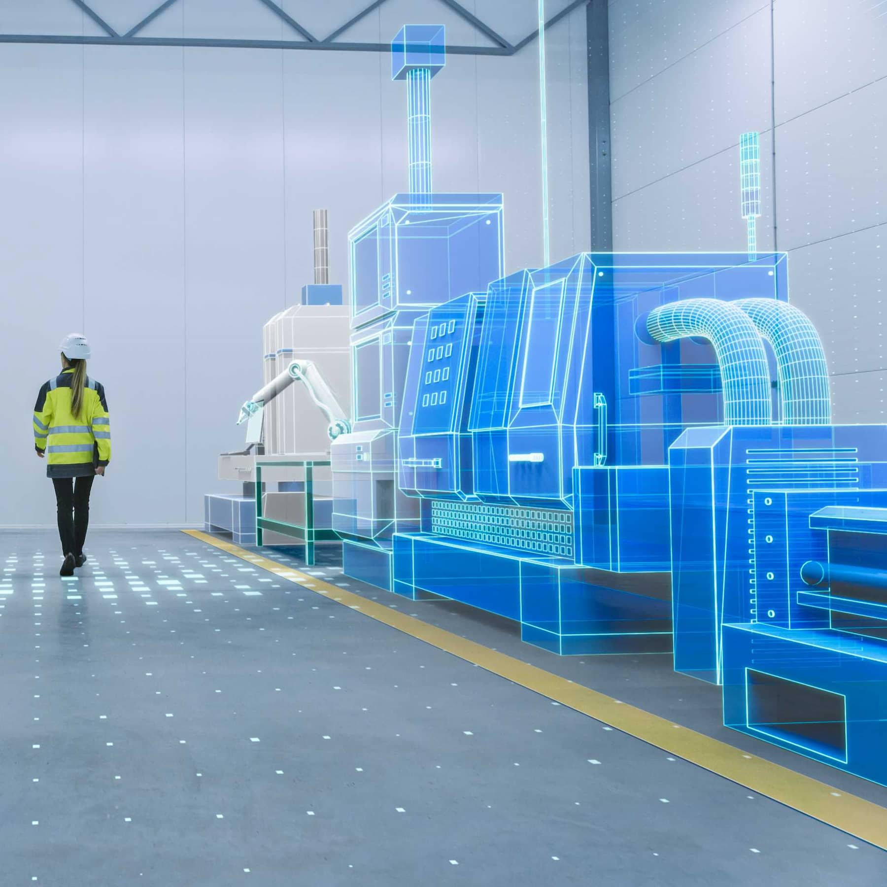 Person walking through virtual lab equipment