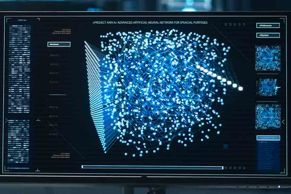 abstract image of computer chip being maneouvered by a robotic arm