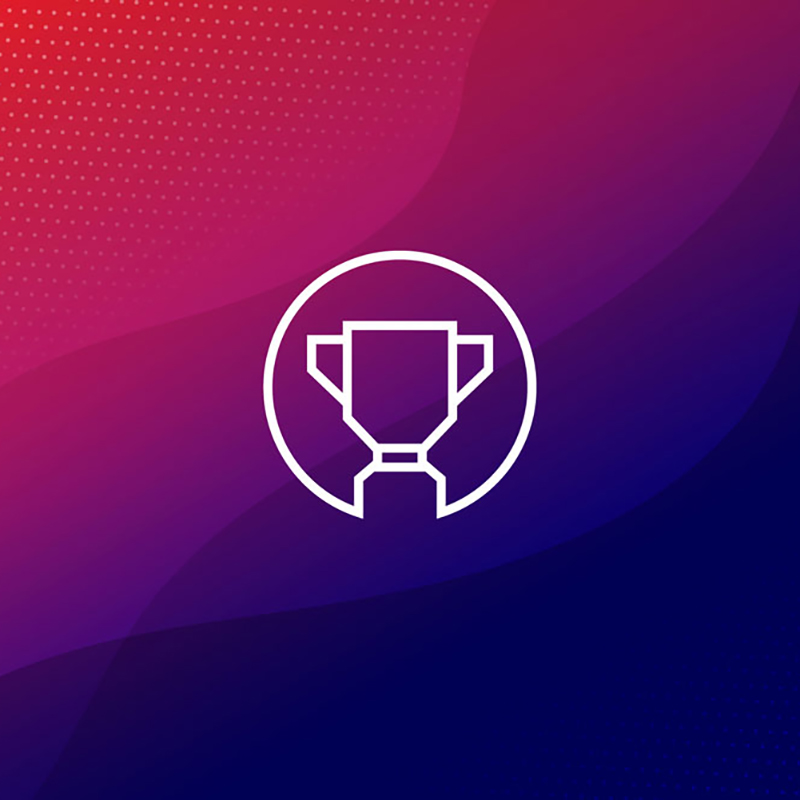 An image of a white trophy on a purple and blue background