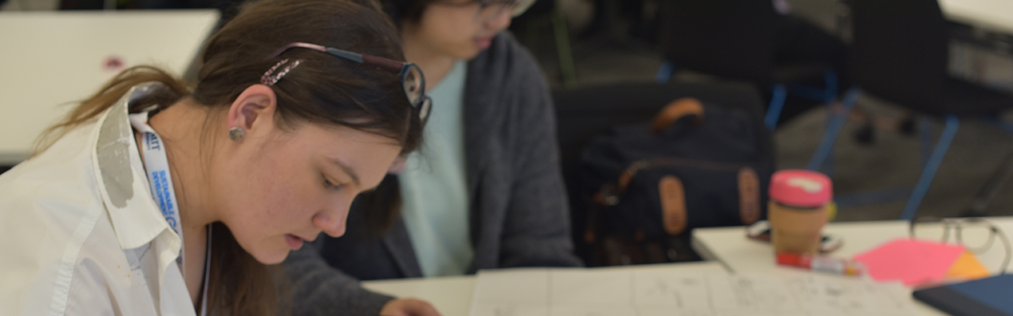 Students working at a table