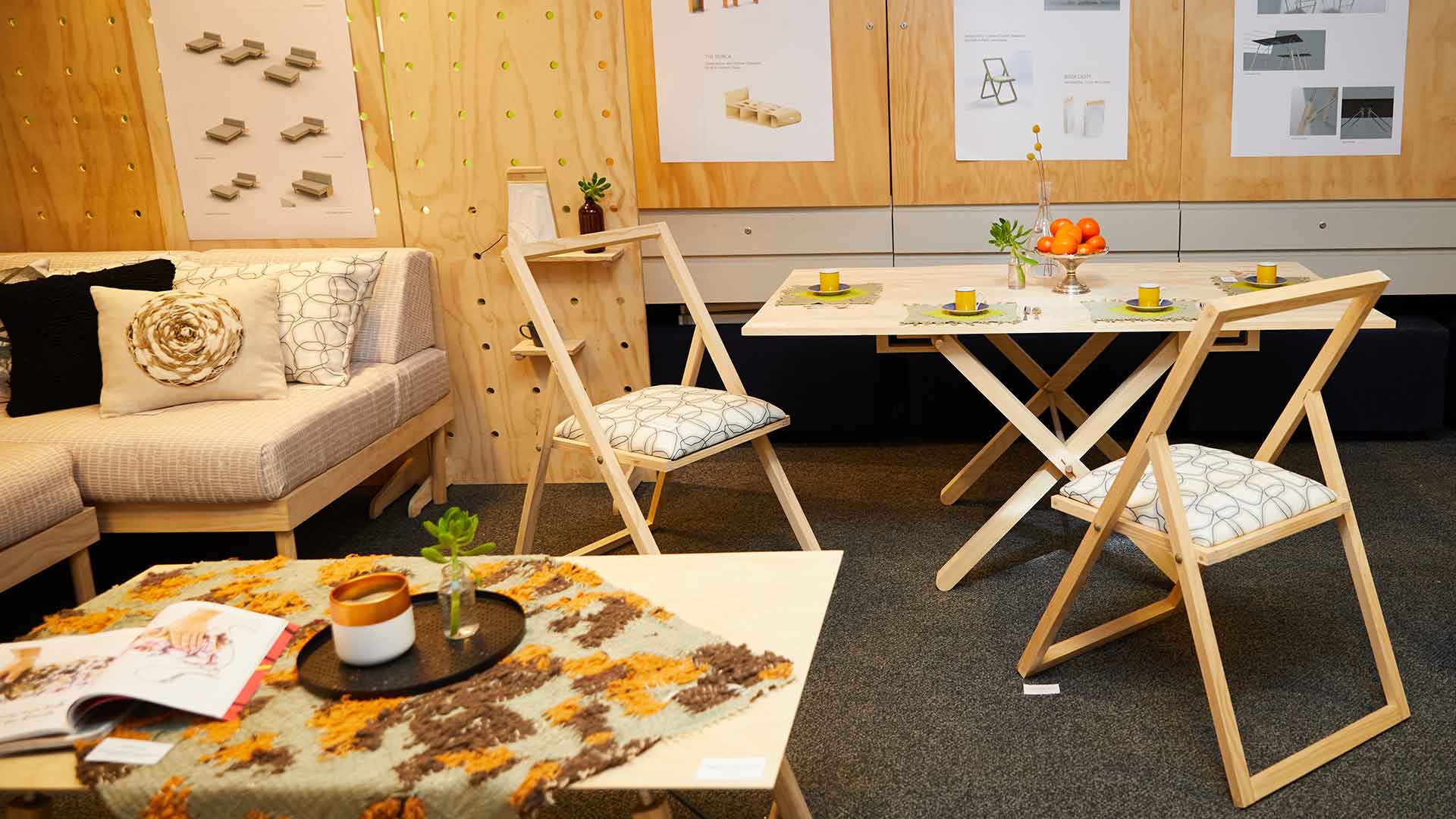 Tables and chairs inside the Tiny House