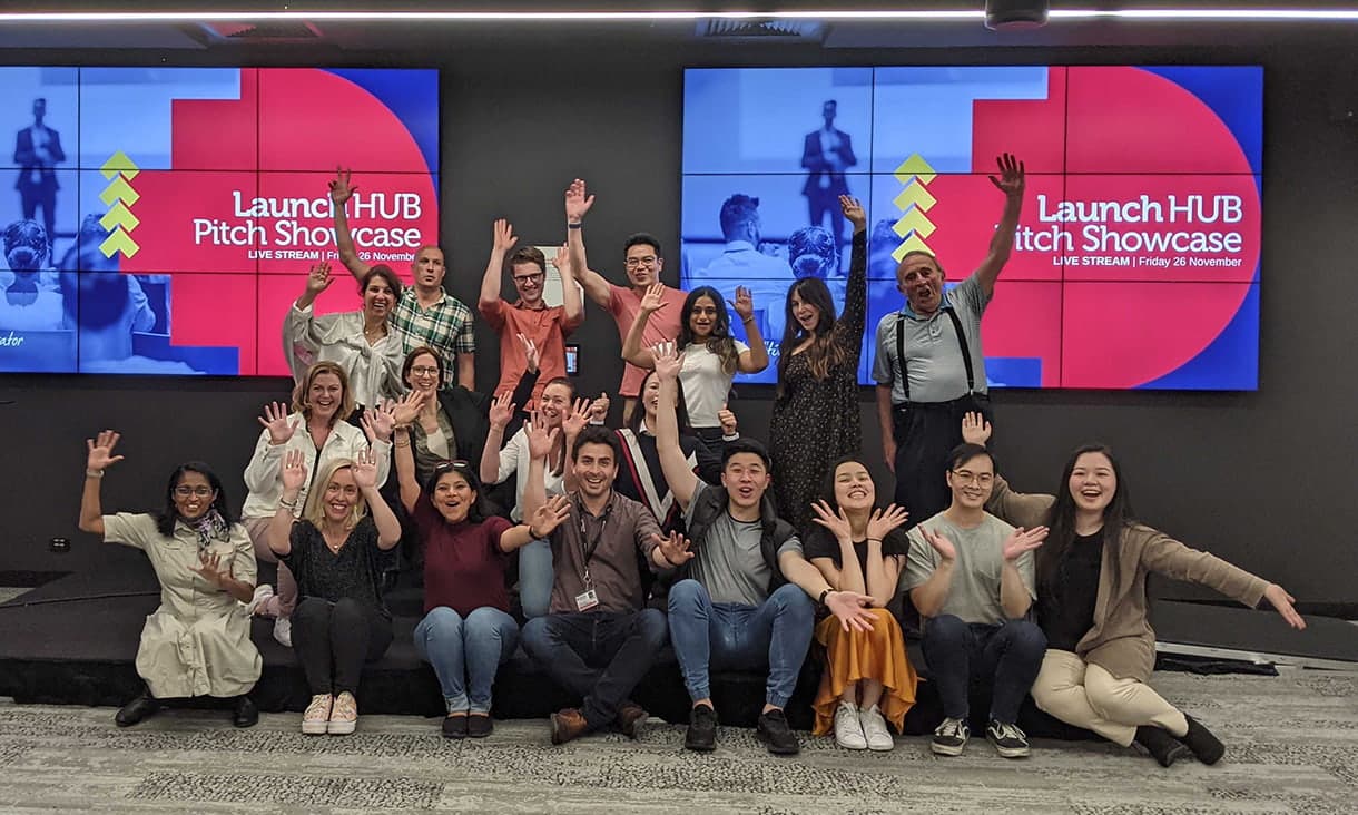 A group photo of people at the LaunchHub Pitch Showcase