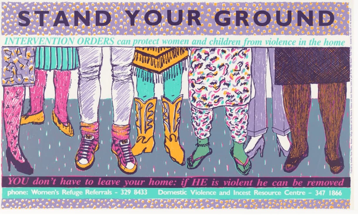 Vintage illustrated poster about domestic violence by Carol Wilson