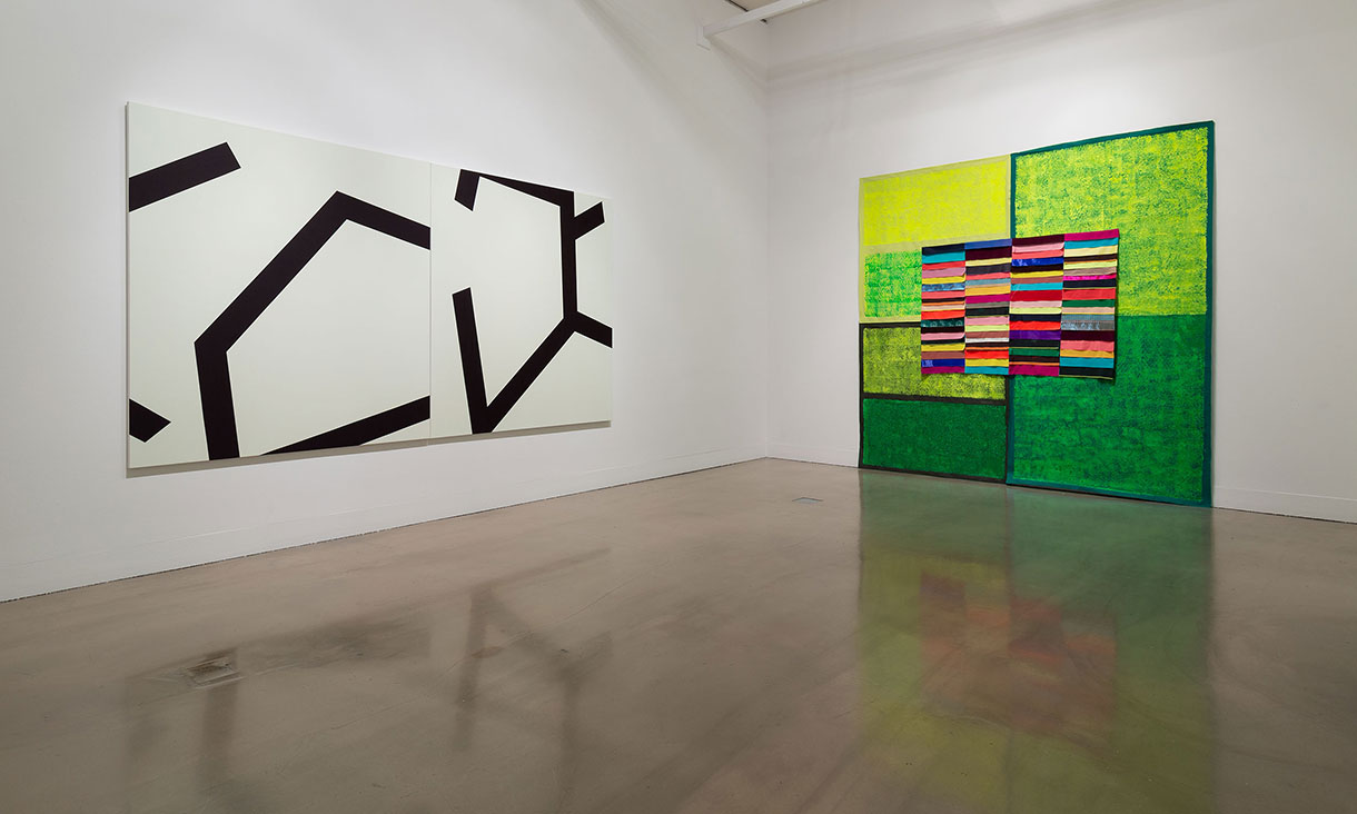 Installation view, Wilma Tabacco, Entry/Exit 2012 and Fransje Killaars, Full Colour 2023 (for Sol) 2023, in The Concentric Influences of Sol LeWitt, RMIT Gallery, Melbourne, 2024. 
