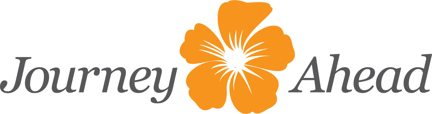 Logo that says 'journey ahead' with a flower