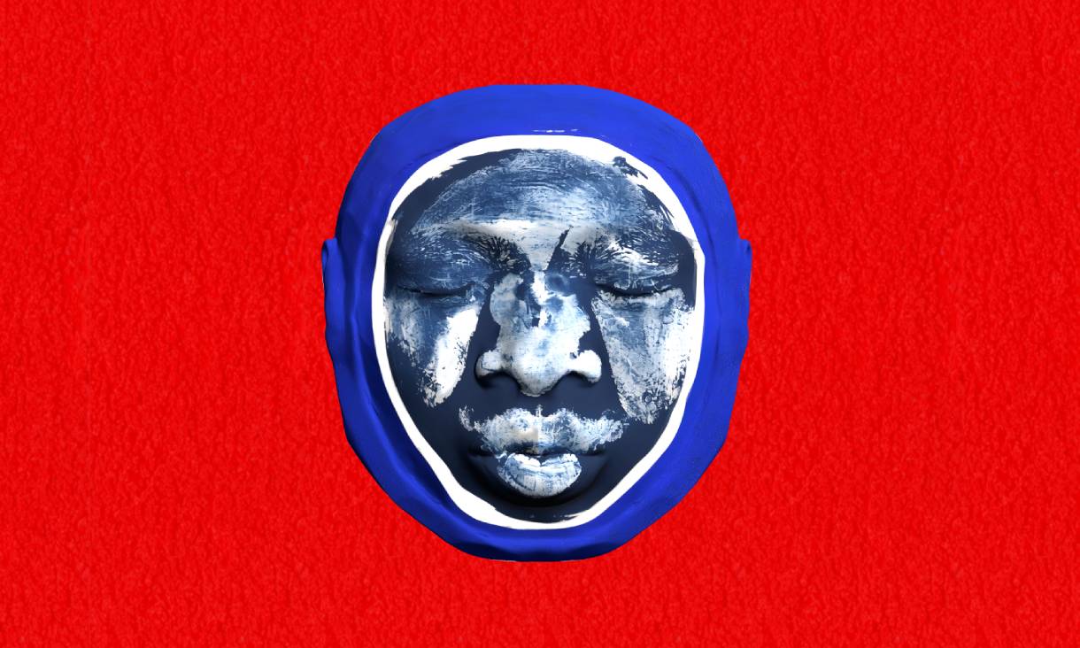 Man's face on red background