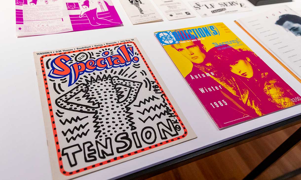 Detail of vintage magazines, Radical Utopia exhibition, RMIT Gallery 2023.