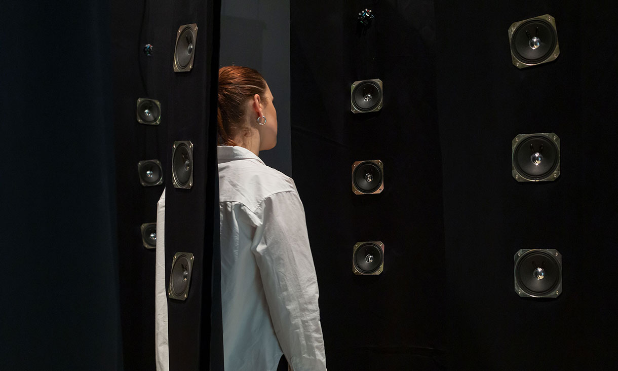 Installation view, Tintin Wulia, Untold Movements - Act 1: Neitherland, Witherland, Hitherland 2015, in Tintin Wulia: Secrets, RMIT Gallery, Melbourne, 2023. 