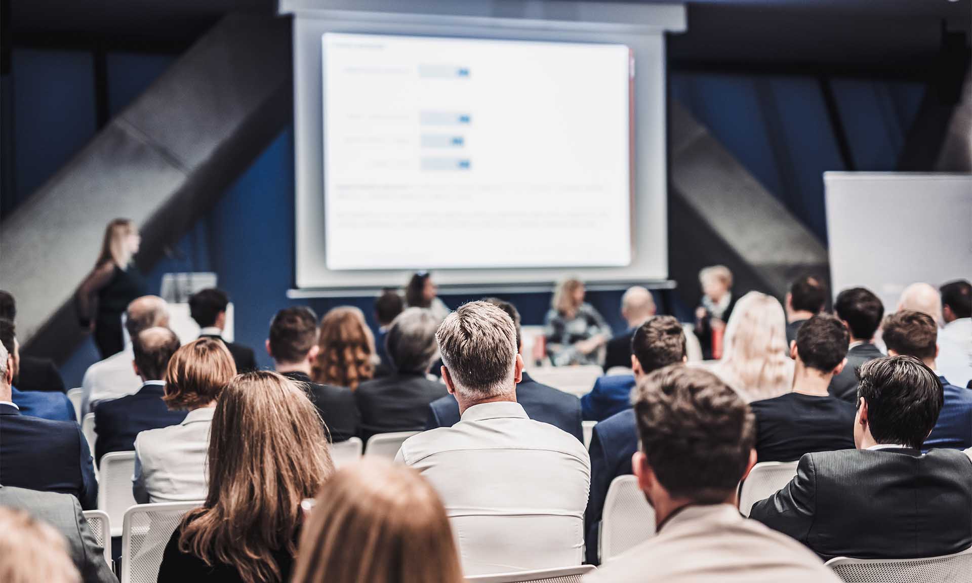 Round table discussion at business conference event.