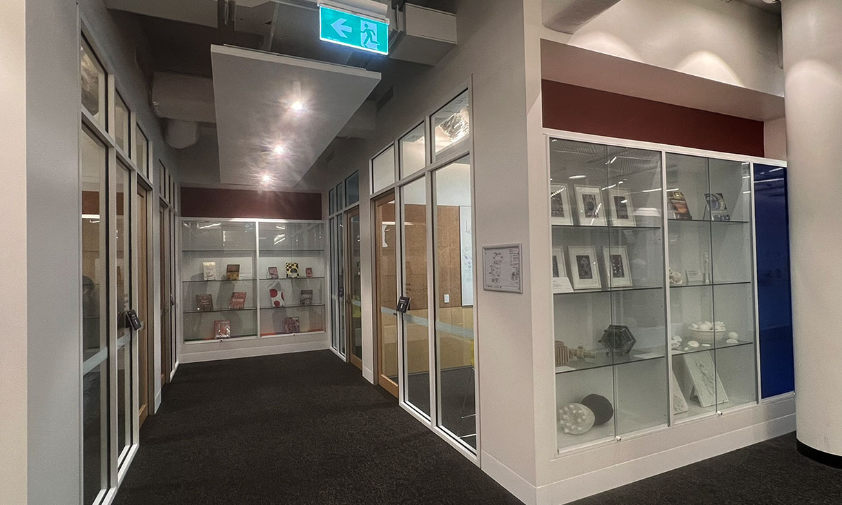 Carlton Library book and art displays.