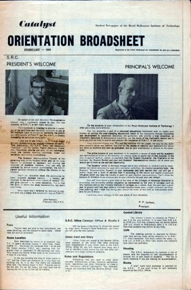 Screenshot of a a front page from Catalyst Orientation edition, February 1969