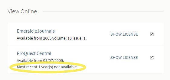 Look for availability details under the View Online heading in the record view in LibrarySearch.