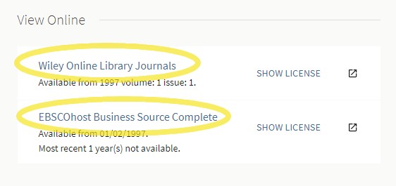 All sources are listed under the View Online heading in the record view in LibrarySearch.